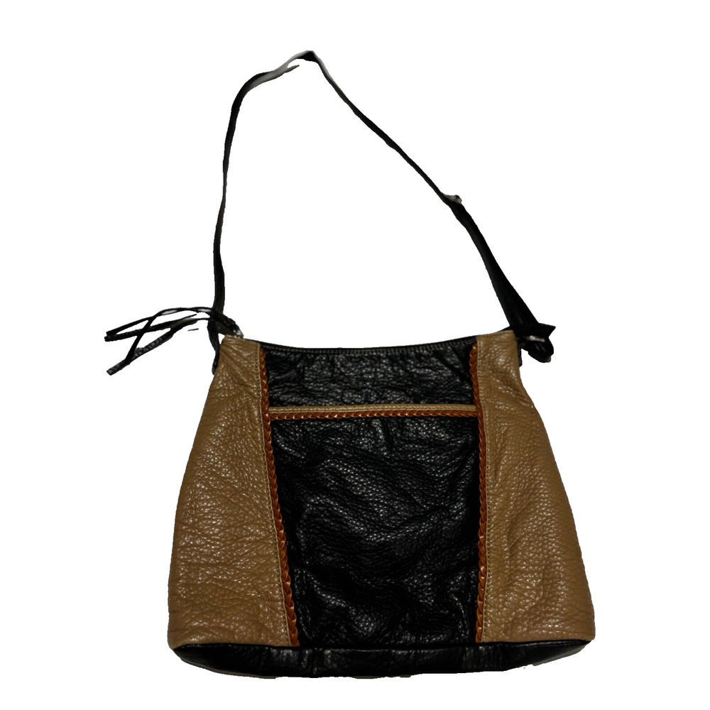 MARC FISHER-Dark Brown/Tan-Pebbled Leather-adj. crossbody‎ strap boho 80’s Purse